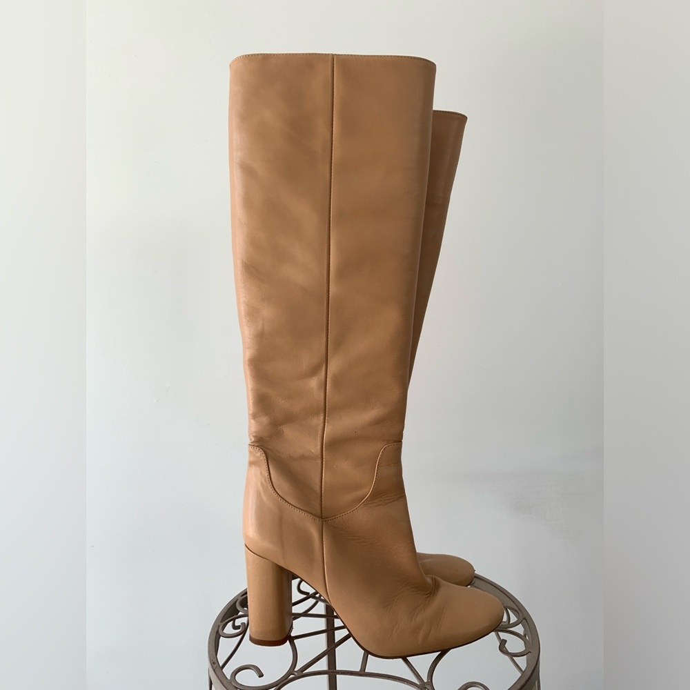 Zara beige faux leather tall boots 👢 size 38, will fit a US 7.5! Perf for Fall!